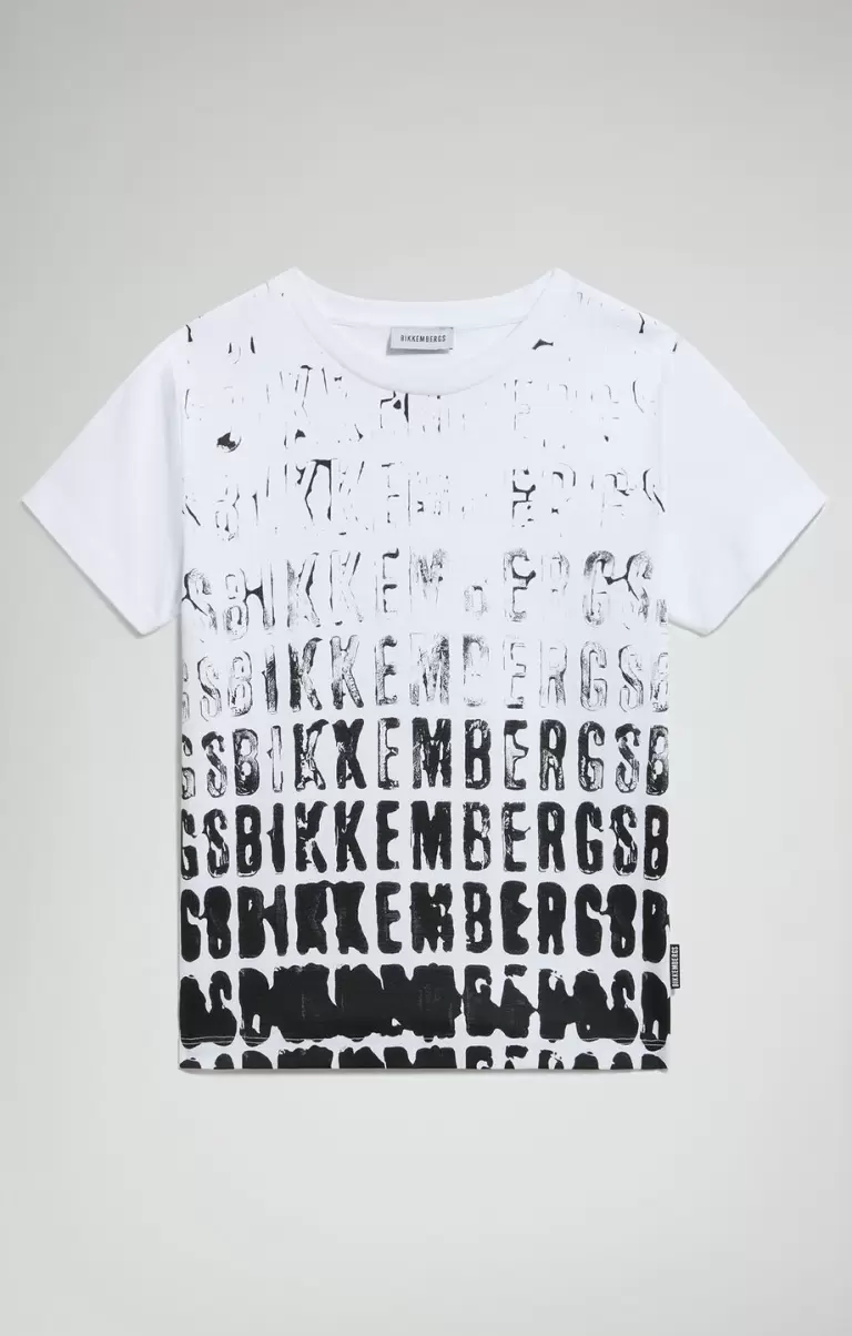 Bikkembergs T-Shirts White Kind Boy's T-Shirt With Faded Logo