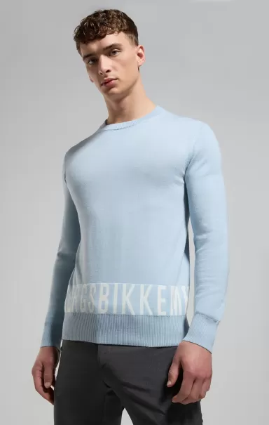 Men's Sweater With Jacquard Logo Bikkembergs Strickwaren Mann Celestial Blue