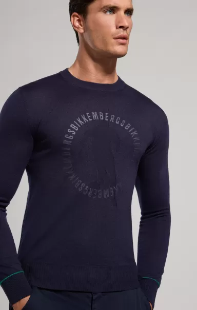 Men's Pullover With Jacquard Logo Mann Strickwaren Bikkembergs Dress Blues