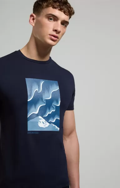 Men's T-Shirt With Aurora Print Bikkembergs T-Shirts Mann Dress Blues