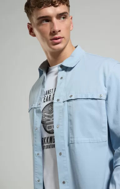 Mann Bikkembergs Men's Shirt With Maxi Pockets Hemden Celestial Blue