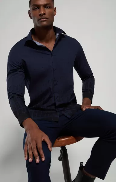 Slim Fit Men's Shirt With All-Over Print Mann Dress Blues Hemden Bikkembergs