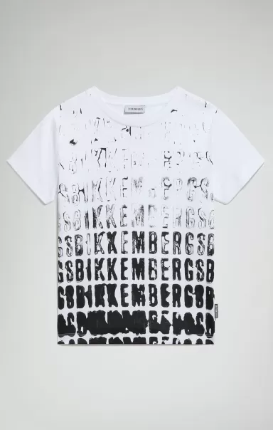Bikkembergs Kind Jacken White Boy's T-Shirt With Faded Logo
